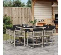 vidaXL Set Pranzo da Giardino 9pz in Polyrattan con Cuscini Grigio Chiaro