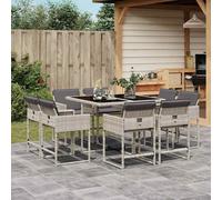 Set Pranzo da Giardino 9pz con Cuscini Grigio Chiaro Polyrattan