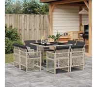 Set Pranzo da Giardino 9pz con Cuscini Grigio Chiaro Polyrattan