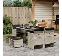 vidaXL Set Pranzo da Giardino 9pz con Cuscini Grigio Chiaro Polyrattan