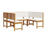 vidaXL Set Pranzo Esterno Grande Cuscini Bianchi Creme, 3 Panchine e 2 Sedie, Mobili in Legno Massello di Acacia, Perfetto per Balcone e Patio, Design Resistente Intemperie, Tavolo per Esperienza