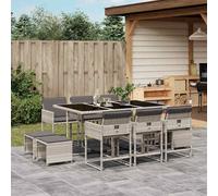 Set Pranzo Giardino 11pz con Cuscini Grigio Chiaro Polyrattan