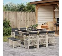 Set Pranzo Giardino 11pz con Cuscini Grigio Chiaro Polyrattan