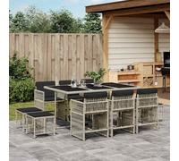 vidaXL Set Pranzo Giardino 11pz con Cuscini Grigio Chiaro Polyrattan