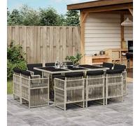vidaXL Set Pranzo Giardino 11pz con Cuscini Grigio Chiaro Polyrattan