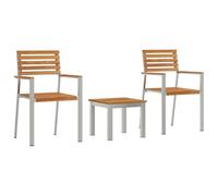 vidaXL Set Pranzo Giardino 3 Pz Legno Teak Massello, Sedie Giardino Impilabili 2 pz Legno Teak Massello e Acciaio