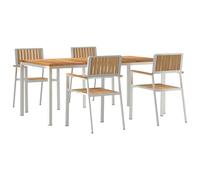 vidaXL Set da pranzo da giardino in legno di teak, 5 pezzi, tavolo da pranzo per esterni, 180 x 90 x 75 cm, in solido teak, impilabili, 4 pezzi in legno di teak e metallo