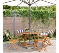 Set Pranzo Giardino 5pz Blu e Bianco Tessuto e Legno Massello