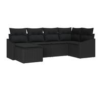 vidaXL Set da pranzo da giardino in 6 pezzi, con cuscini in polyrattan nero resistente alle intemperie, facile da montare per mobili da divano per esterni modulare lounge patio