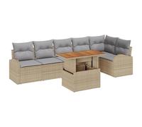 vidaXL Set da Pranzo da Giardino 7 Pezzi con Cuscini Beige Rattan Sezionale per Patio e Balcone Resistente alle Intemperie Mobili da Esterno con Funzionalità di Stoccaggio Divano Modulare Tavolo Sei