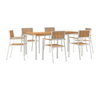 vidaXL Set Pranzo Giardino 7 Pezzi Legno Massello Teak, Tavolo da Pranzo Esterni 180x90x75 cm Legno Massello Teak, Sedie Giardino Impilabili 2 PCS Legno Massello Teak e Metallo, Sedie Giardino