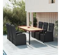 vidaXL Set Pranzo Giardino 7pz Nero Polyrattan e Legno Massello Acacia