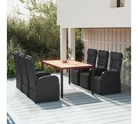 vidaXL Set Pranzo Giardino 7pz Nero Polyrattan e Legno Massello Acacia
