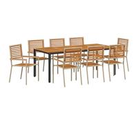vidaXL Set Pranzo Giardino 9 Pezzi Polyrattan Beige con Tavolo in Legno massello Rettangolare e 8 sedie impilabili, per Un Elegante Salotto su balconi e patii. Mobili Moderni per Patio.
