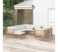 vidaXL Set Salotto da Giardino 10pz con Cuscini Bianco Crema in Bambù