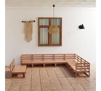 vidaXL Set Salotto da Giardino 10pz Marrone Ambra Legno Massello Pino