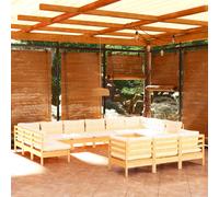 vidaXL Set Salotto da Giardino 13pz con Cuscini Crema in Legno di Pino
