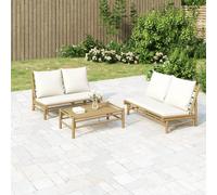 vidaXL Set Salotto da Giardino 2pz con Cuscini Bianco Crema in Bambù