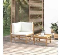 vidaXL Set Salotto da Giardino 2pz con Cuscini Bianco Crema in Bambù