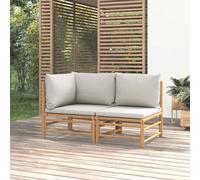vidaXL Set Salotto da Giardino 2pz con Cuscini Grigio Chiaro Bambù