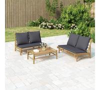 vidaXL Set Salotto da Giardino 2pz con Cuscini Grigio Scuro Bambù