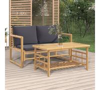 vidaXL Set Salotto da Giardino 2pz con Cuscini Grigio Scuro Bambù