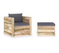 VidaXL Set Salotto da Giardino 2pz con Cuscini Legno Impregnato Verde