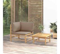 vidaXL Set Salotto da Giardino in Bambù con Cuscini Tortora 2pz