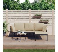Set Salotto da Giardino 3 pz con Cuscini Beige in Polyrattan