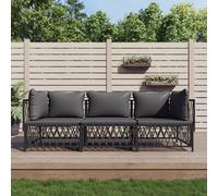 Set Salotto da Giardino 3 pz con Cuscini in Acciaio Antracite