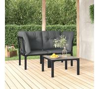 vidaXL Set Salotto da Giardino 3 pz Nero e Grigio in Polyrattan
