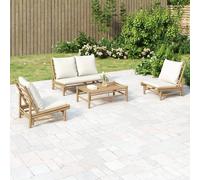 vidaXL Set Salotto da Giardino 4pz con Cuscini Bianco Crema in Bambù