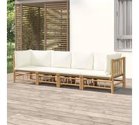 vidaXL Set Salotto da Giardino 4pz con Cuscini Bianco Crema in Bambù
