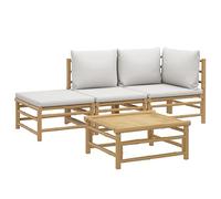 vidaXL Set Salotto da Giardino 4pz con Cuscini Grigio Chiaro bambù