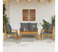 Set Salotto da Giardino 4pz con Cuscini Legno Massello Acacia