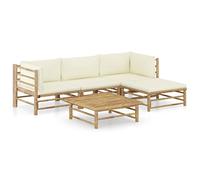 vidaXL Set Salotto da Giardino 5pz con Cuscini Bianco Crema in Bambù