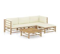 vidaXL Set Salotto da Giardino 5pz con Cuscini Bianco Crema in Bambù