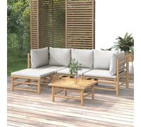 vidaXL Set Salotto da Giardino 5pz con Cuscini Grigio Chiaro Bambù