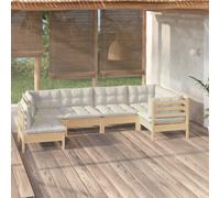 vidaXL Set Salotto da Giardino 6 pz con Cuscini Crema Legno di Pino