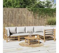 vidaXL Set Salotto da Giardino 6pz con Cuscini Grigio Chiaro Bambù