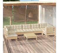 vidaXL Set Salotto da Giardino 8 pz con Cuscini Crema in Legno di Pino