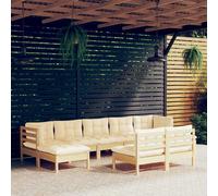 vidaXL Set Salotto da Giardino 9 pz con Cuscini Crema in Legno di Pino