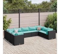 vidaXL Set Salotto da Giardino con Cuscini 9pz Nero in Polyrattan