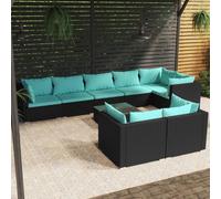 vidaXL Set Salotto da Giardino con Cuscini 9pz Nero in Polyrattan