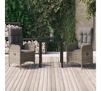 Set Salotto Giardino 3 pz con Cuscini Nero e Grigio Polyrattan