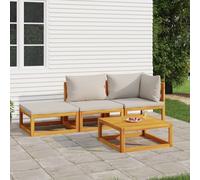 Set Salotto Giardino 4pz Cuscini Grigio Chiaro Legno Massello