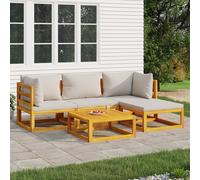vidaXL Set Salotto Giardino 5pz Cuscini Grigio Chiaro Legno Massello