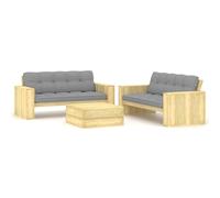 vidaXL Set Salotto Giardino con Cuscini 3 pz in Pino Impregnato