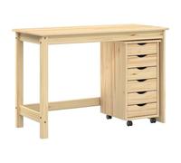 vidaXL Set scrivania e mobiletto su ruote MOSS 2 pcs Marrone, Scrivania moderna per soggiorno, design rettangolare, ampia capacità, in legno di pino, unità mobile su ruote