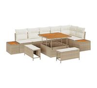 vidaXL Set Sofà Giardino 9 Pezzi con Cuscini Beige Rattan PE Acacia con Piedini Regolabili, Resistente Intemperie, Ideale per Balconi e Patios. Mobili da Seduta Modulare Outdoor Sezionali.